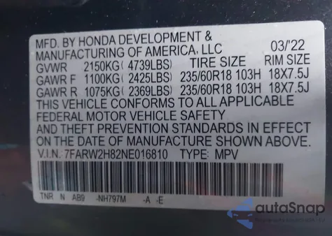 2022 Honda Cr-V Awd Ex-L z USA, uszkodzony, nr VIN 7FARW2H82NE016810